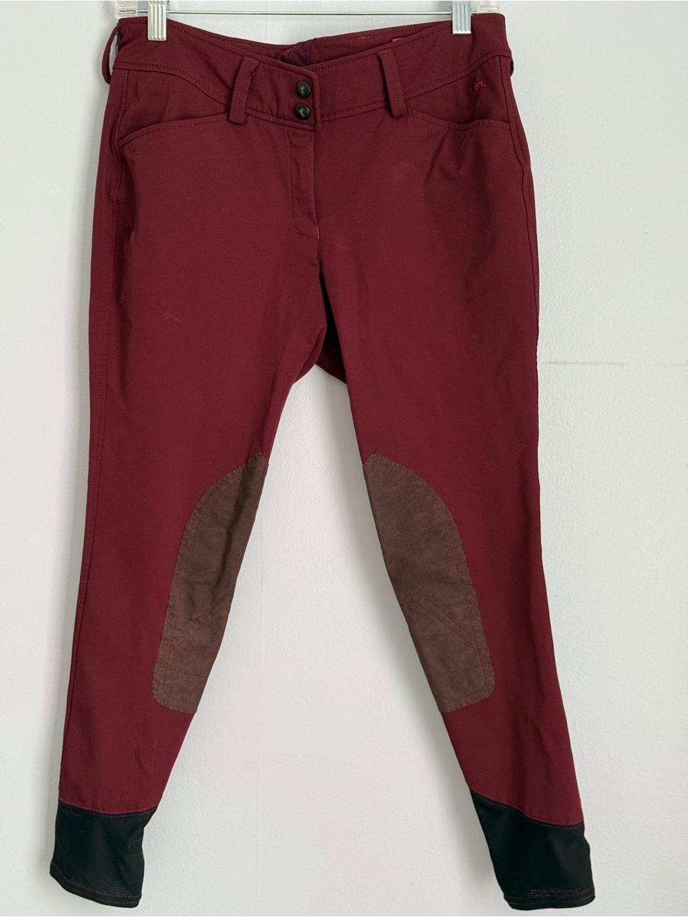 RJ Classic gulf breeches Burgundy Equestrian Breeches with Brown Knee Patches